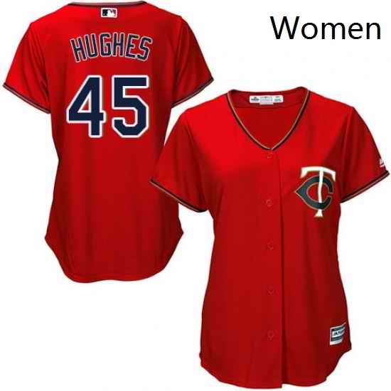 Womens Majestic Minnesota Twins 45 Phil Hughes Replica Scarlet Alternate Cool Base MLB Jersey